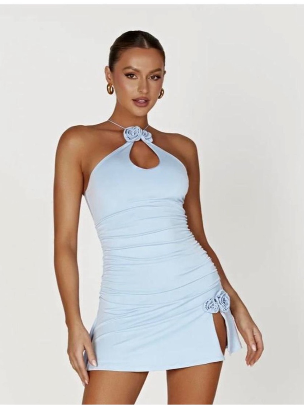 Meshki Adeline Rose Halter blue Mini Dress